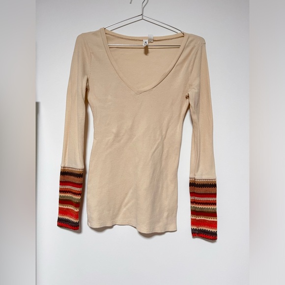 Waffle boho crochet long sleeve v neck top size small - Picture 2 of 6